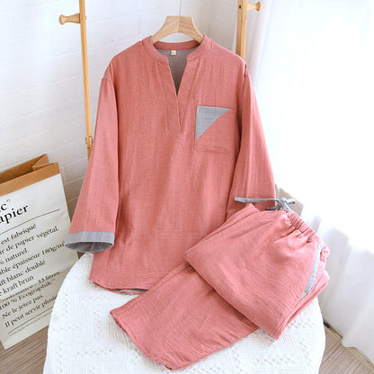 Colorblock Double Layer Cotton Gauze Pajama Set - image 3