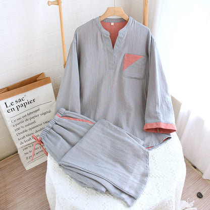 Colorblock Double Layer Cotton Gauze Pajama Set - image 14