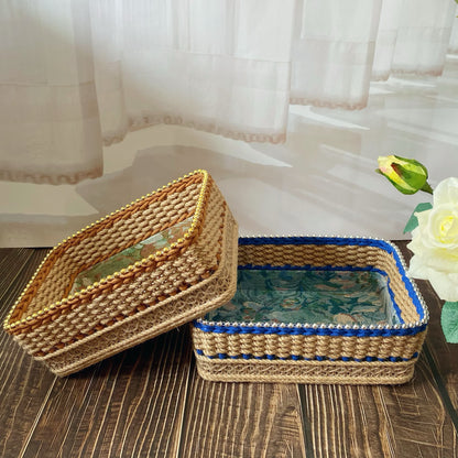 Vintage Floral Hand-woven Tabletop Storage Basket - image 1