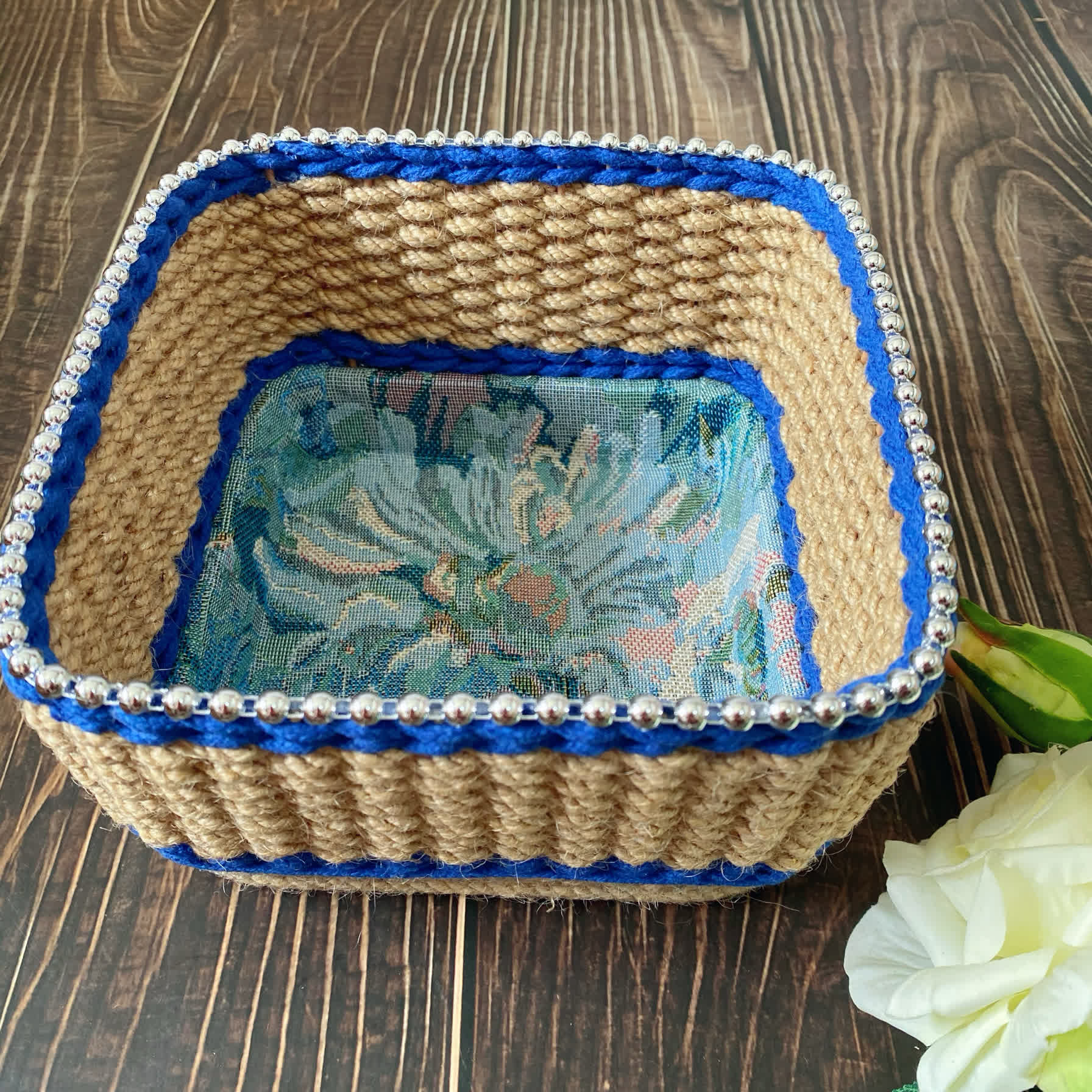 Vintage Floral Hand-woven Tabletop Storage Basket - image 2