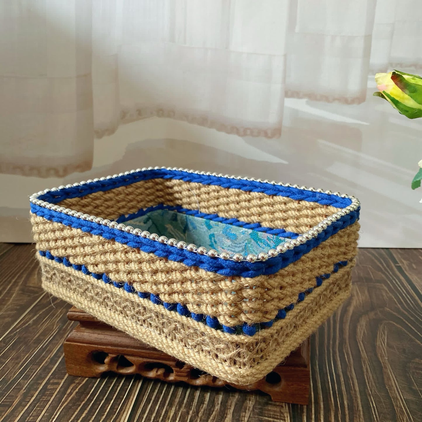 Vintage Floral Hand-woven Tabletop Storage Basket - image 5