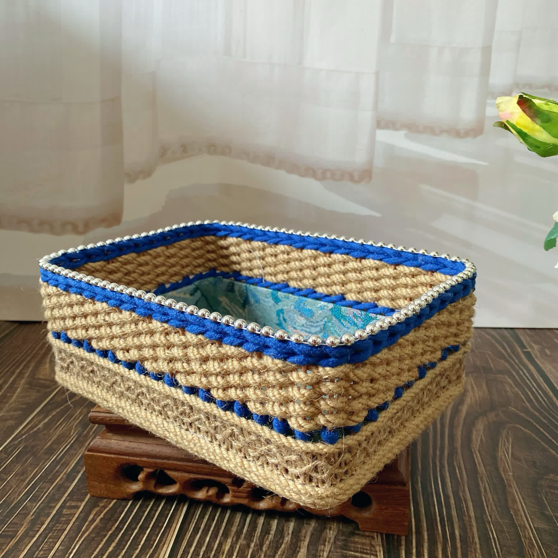 Vintage Floral Hand-woven Tabletop Storage Basket - image 5