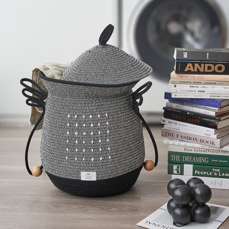 Creative Handmade Laundry Basket with Lid - Black&White - 14.17'' W X  14.17'' L X 16.53'' H - image 0