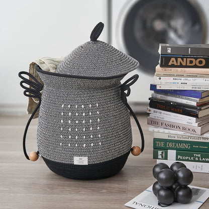 Creative Handmade Laundry Basket with Lid - Black&White - 14.17'' W X  14.17'' L X 16.53'' H - image 0