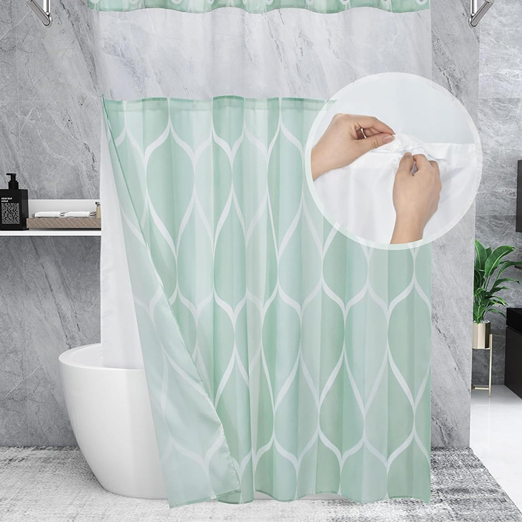 Hookless Waterproof Marble Pattern Shower Curtain - Mint Green - 71"W x 74"L - image 3