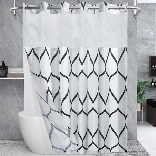 Hookless Waterproof Marble Pattern Shower Curtain - Black - 71"W x 74"L - image 0