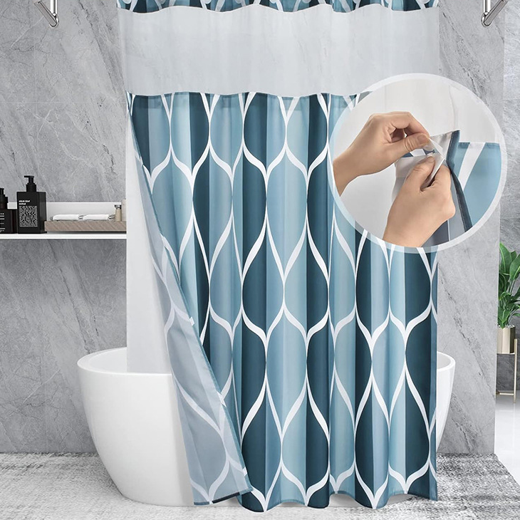 Hookless Waterproof Marble Pattern Shower Curtain - Gray Blue - 71"W x 74"L - image 2