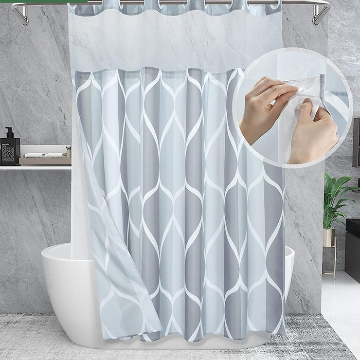 Hookless Waterproof Marble Pattern Shower Curtain - Silver Gray - 71"W x 74"L - image 1