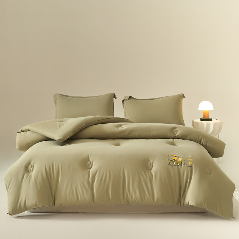 Solid Color Cotton Soft Breathable Comforter - Olive Green - King - image 4
