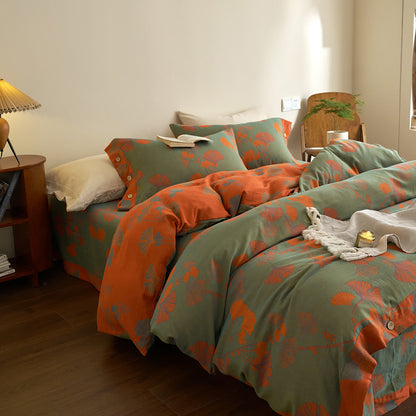 Button Ginkgo Leaf Cotton Gauze Bedding Set (4PCS) - image 2