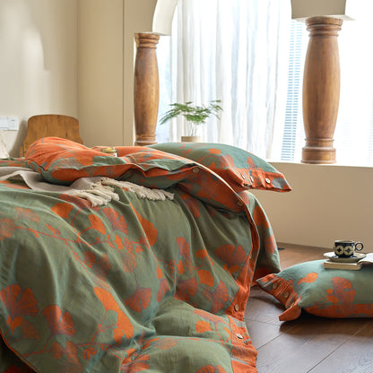 Button Ginkgo Leaf Cotton Gauze Bedding Set (4PCS) - image 5