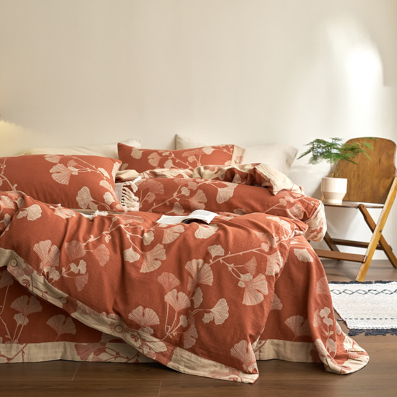 Button Ginkgo Leaf Cotton Gauze Bedding Set (4PCS) - image 10