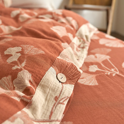 Button Ginkgo Leaf Cotton Gauze Bedding Set (4PCS) - image 16