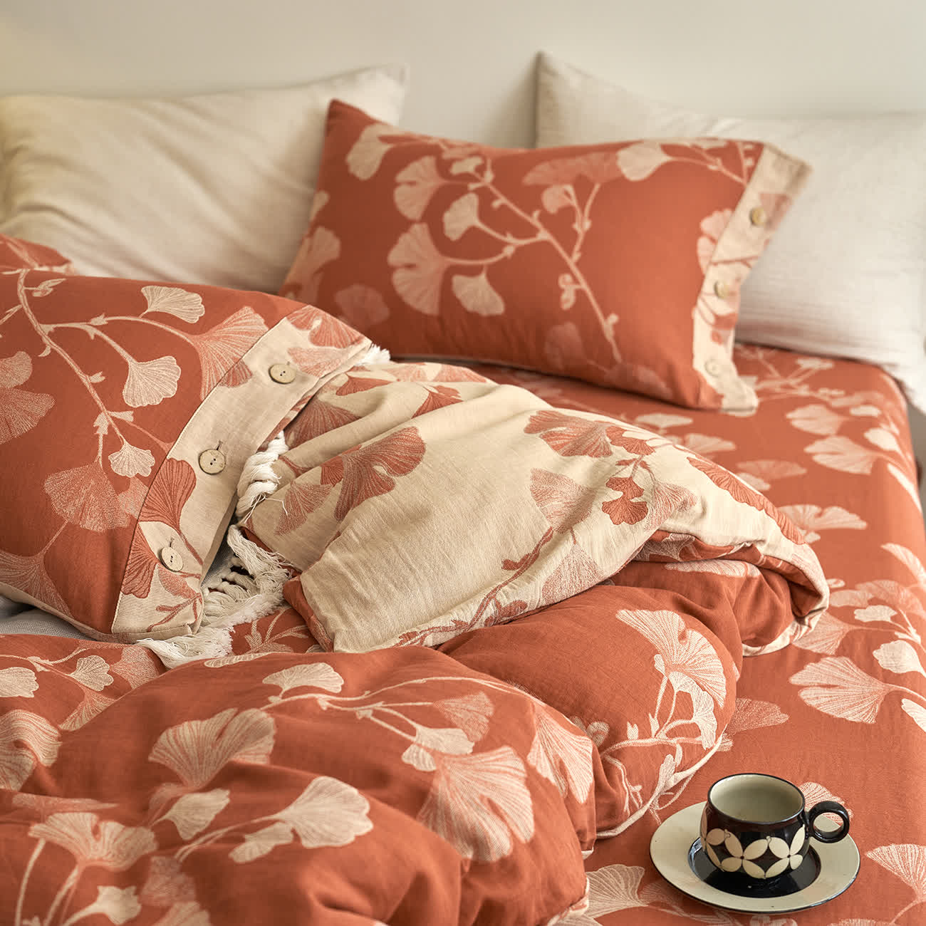 Button Ginkgo Leaf Cotton Gauze Bedding Set (4PCS) - image 13