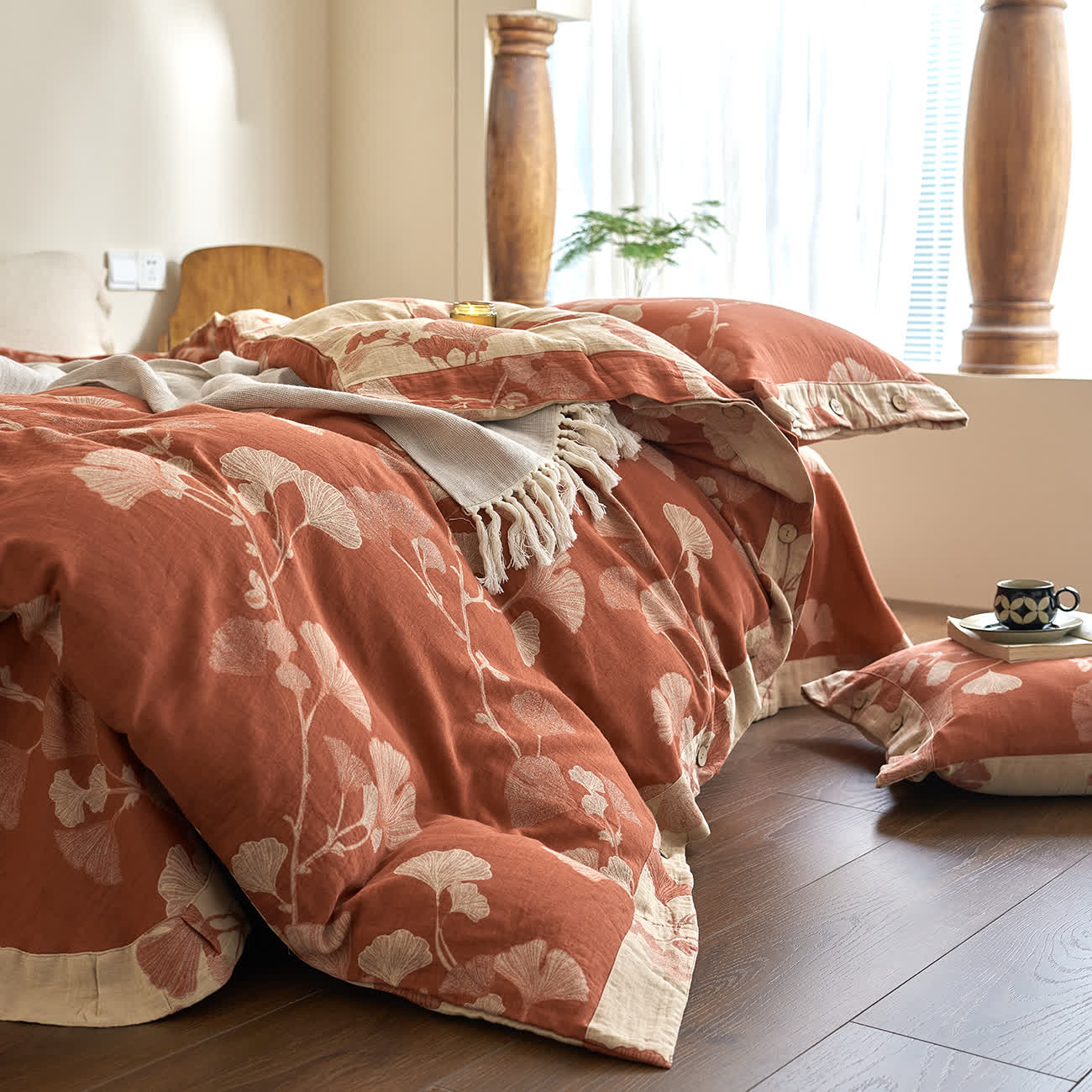 Button Ginkgo Leaf Cotton Gauze Bedding Set (4PCS) - image 15