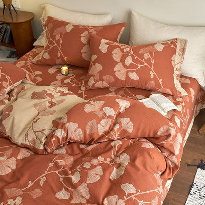 Button Ginkgo Leaf Cotton Gauze Bedding Set (4PCS) - image 14