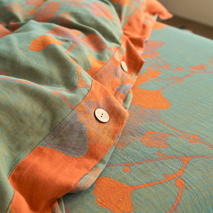 Button Ginkgo Leaf Cotton Gauze Bedding Set (4PCS) - image 7
