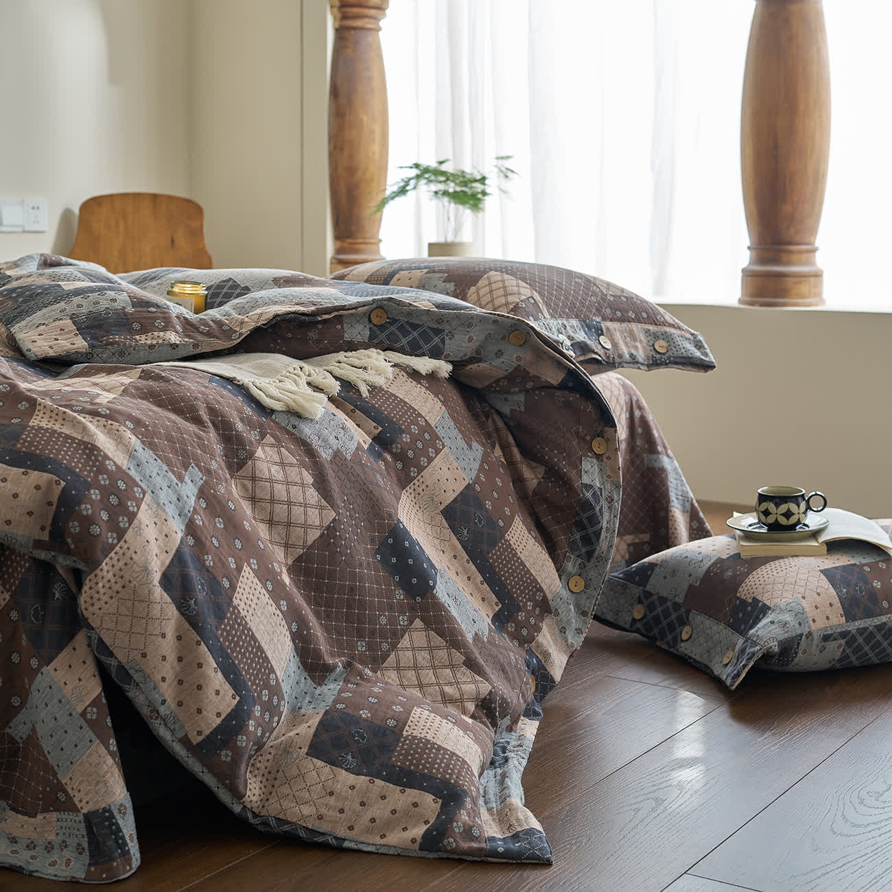 Patchwork Geometric Cotton Gauze Bedding Set (4PCS) - image 5