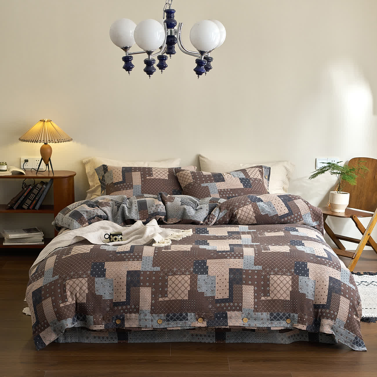 Patchwork Geometric Cotton Gauze Bedding Set (4PCS) - King - image 0
