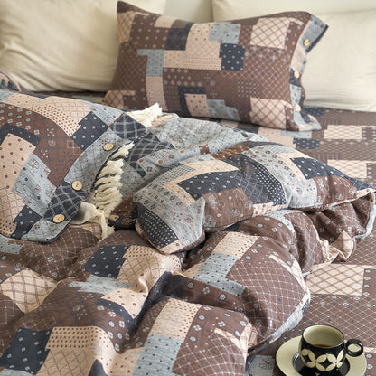 Patchwork Geometric Cotton Gauze Bedding Set (4PCS) - image 3