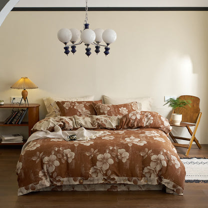 Button Yarn-dyed Cotton Gauze Bedding Set (4PCS) - Brown & Apricot - King - image 15