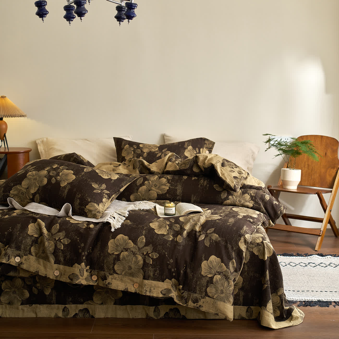 Button Yarn-dyed Cotton Gauze Bedding Set (4PCS) - image 1