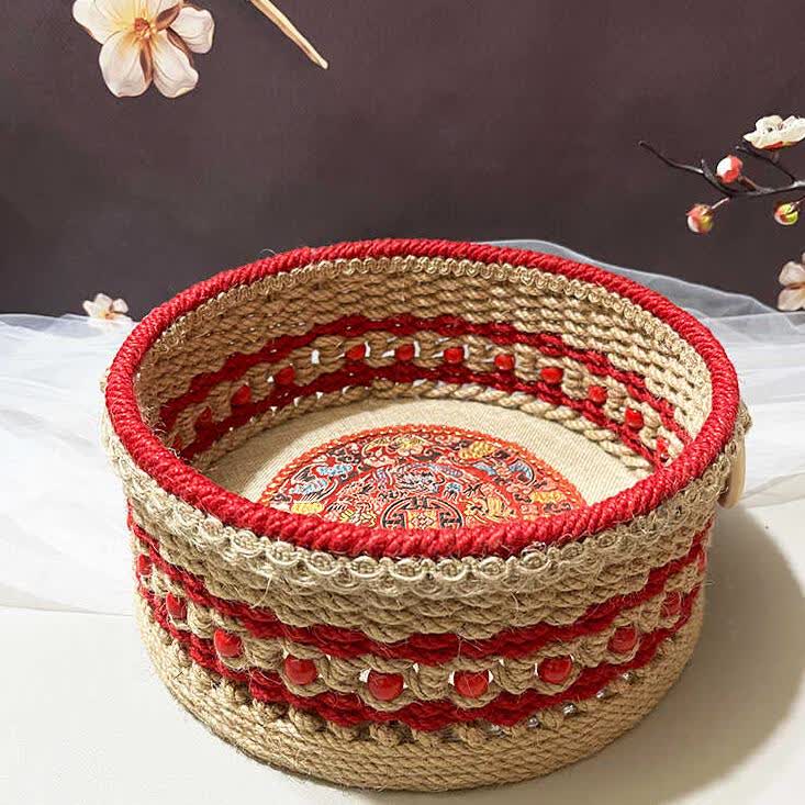 Handmade Hemp Rope Tabletop Storage Basket - 9.84"W x 9.84"L x 4.33"H - image 0