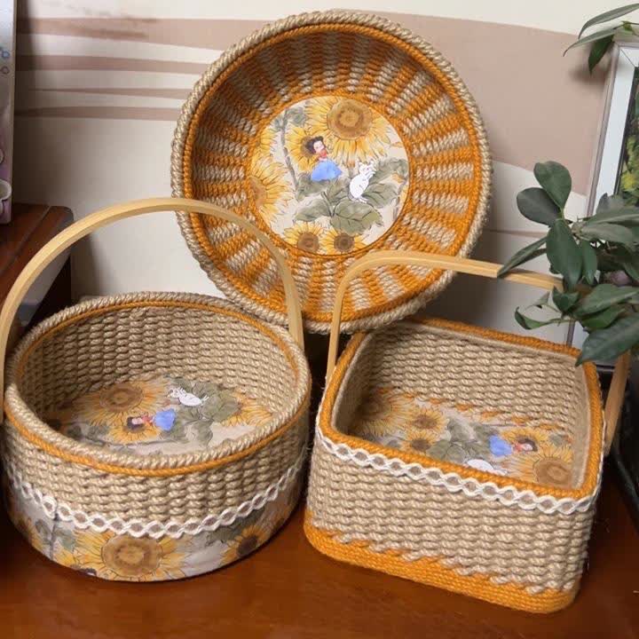 Sunflower Handmade Hemp Rope Storage Basket - Set ( 3 Sizes) - image 0