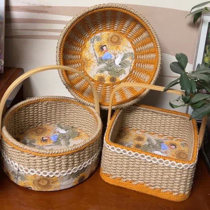 Sunflower Handmade Hemp Rope Storage Basket - Set ( 3 Sizes) - image 0