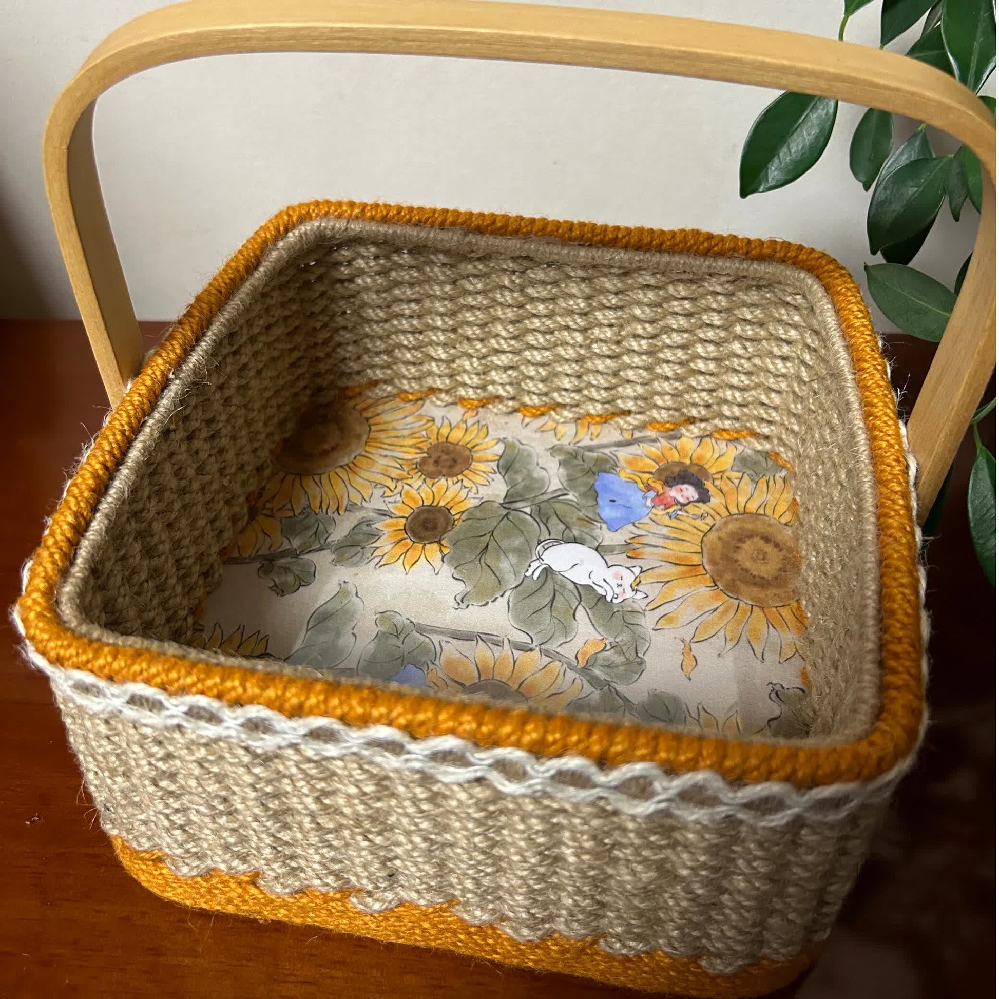 Sunflower Handmade Hemp Rope Storage Basket - C: 7.87"W x 7.87"L x 8.66"H - image 5