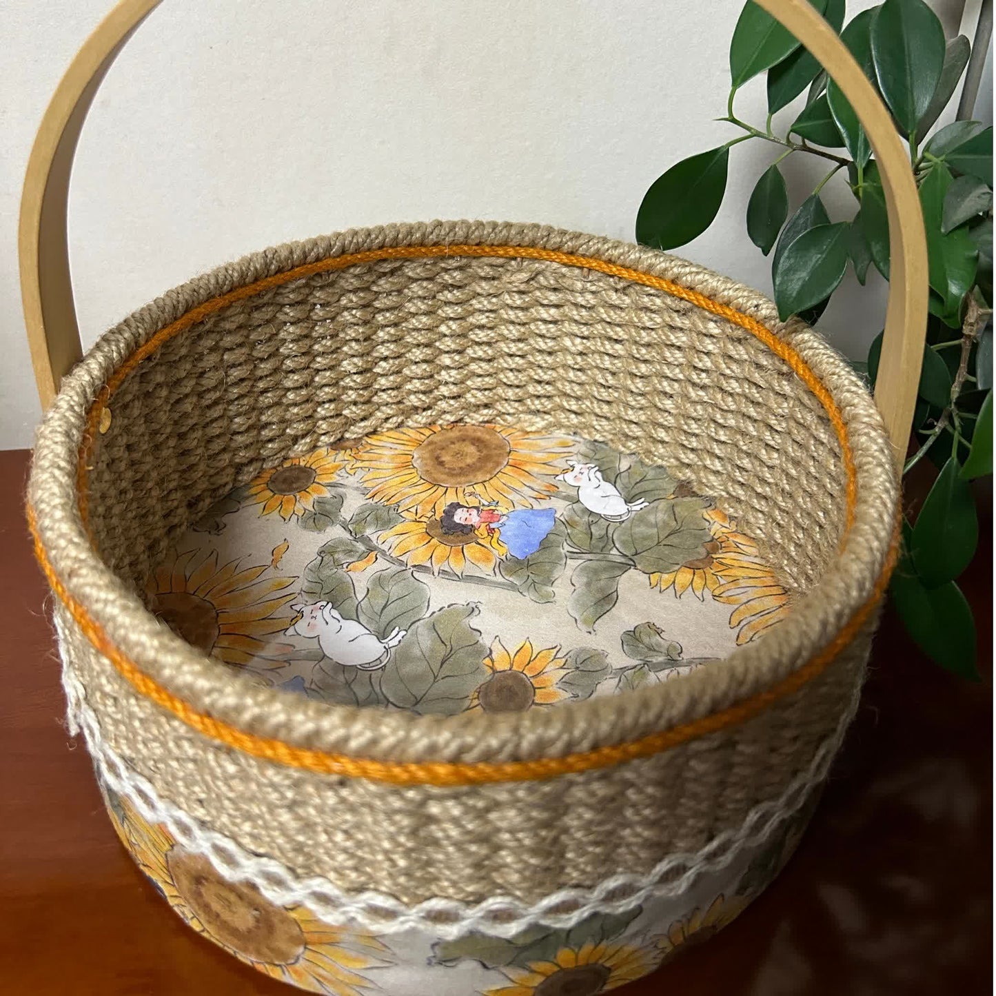 Sunflower Handmade Hemp Rope Storage Basket - B: 9.06"W x 9.06"L x 8.66"H - image 3