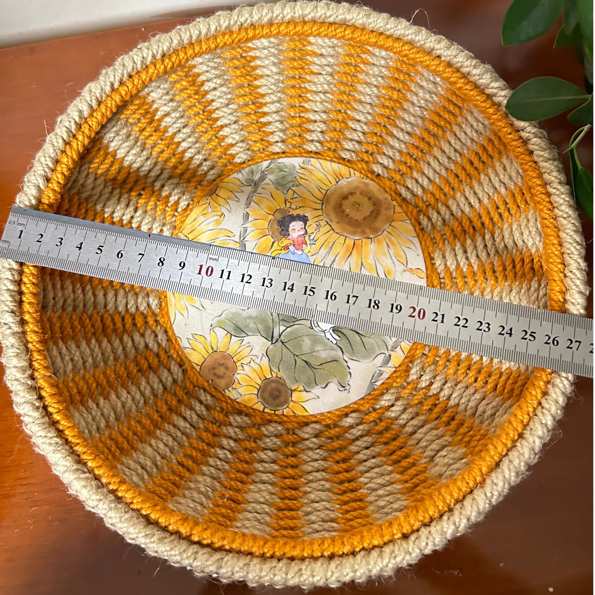 Sunflower Handmade Hemp Rope Storage Basket - A: 10.63"W x 10.63"L x 4.33"H - image 1