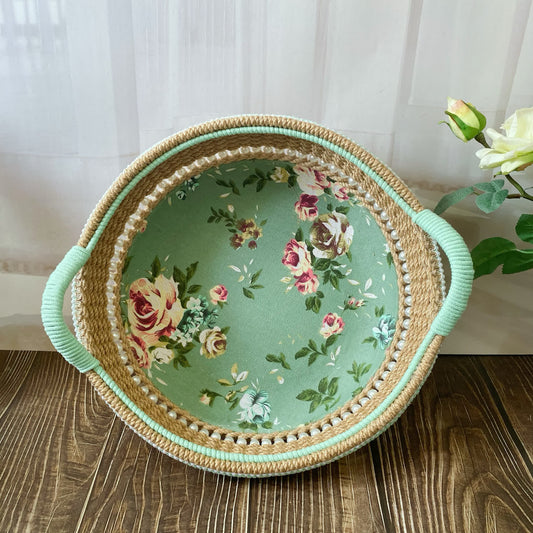 Elegant Rose Handmade Tabletop Storage Basket - 12.99"W x 12.99"L x 3.94"H - image 0