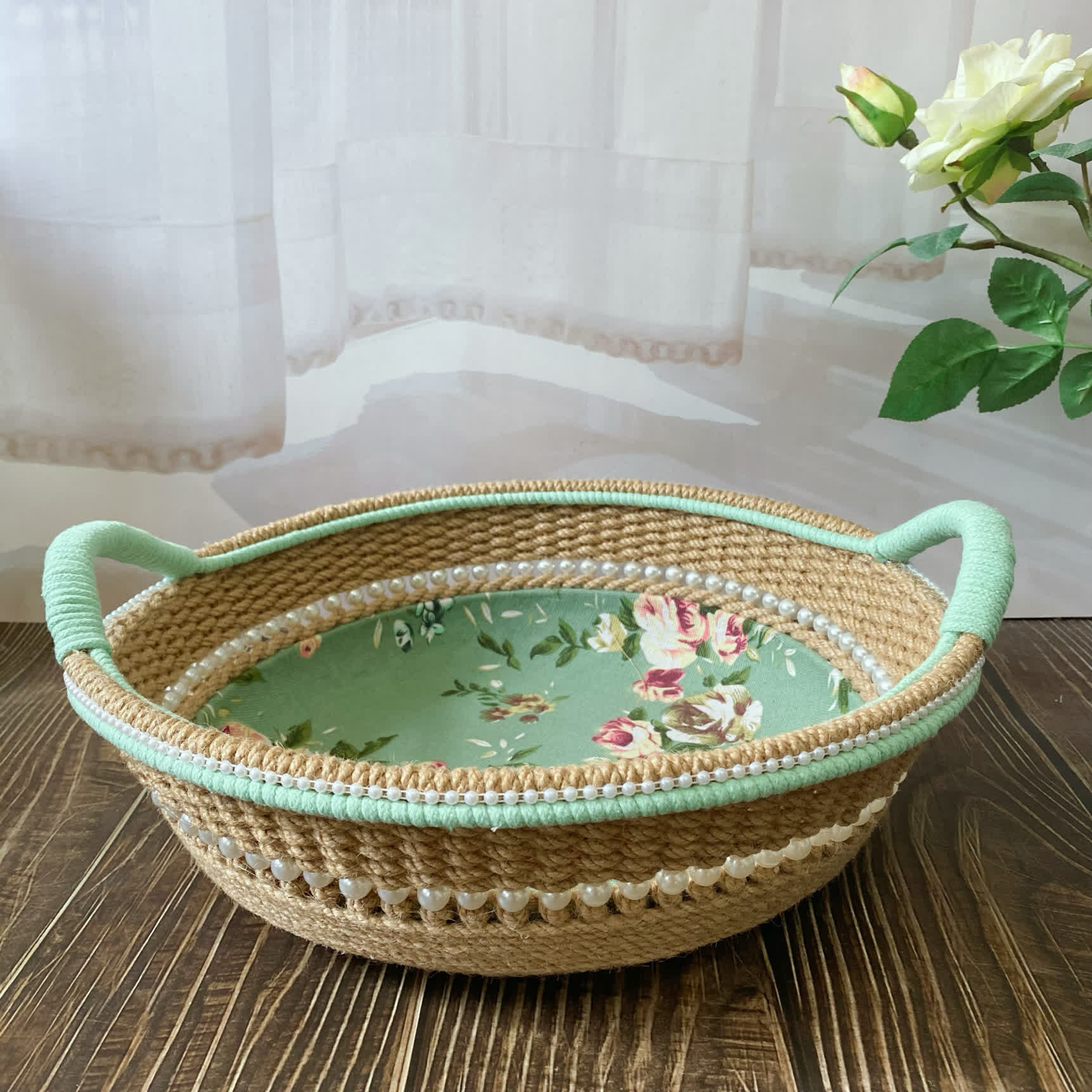 Elegant Rose Handmade Tabletop Storage Basket - image 1