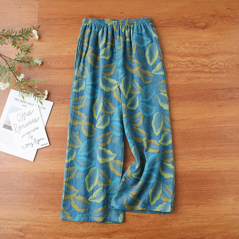 Vintage Leaf Jacquard Cotton Gauze Pajama Pants - XL - image 0