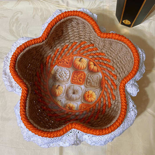 Flower Shaped Lace Edged Storage Basket - Hemp Rope - 11.42"W x 11.42"L x 4.33"H - image 0