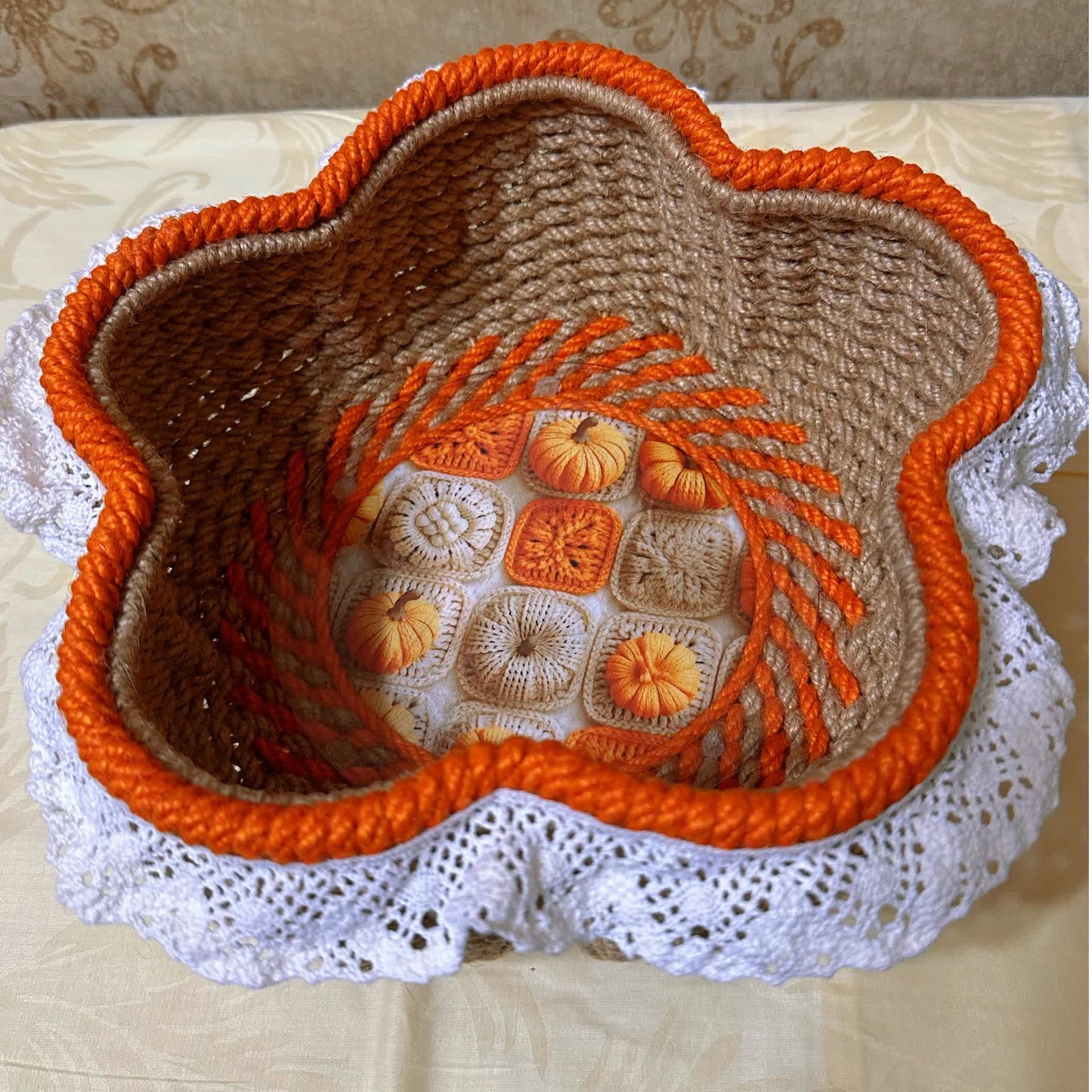 Flower Shaped Lace Edged Storage Basket - image 1