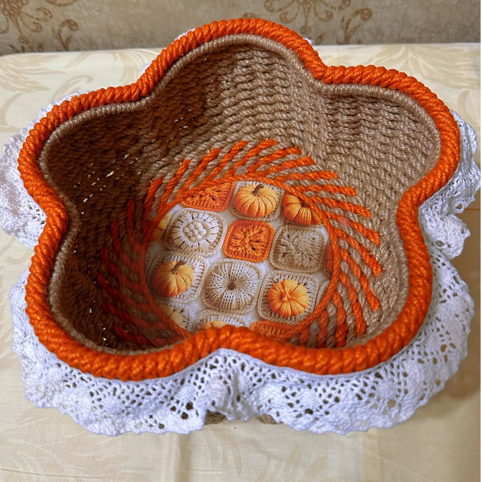 Flower Shaped Lace Edged Storage Basket - image 1