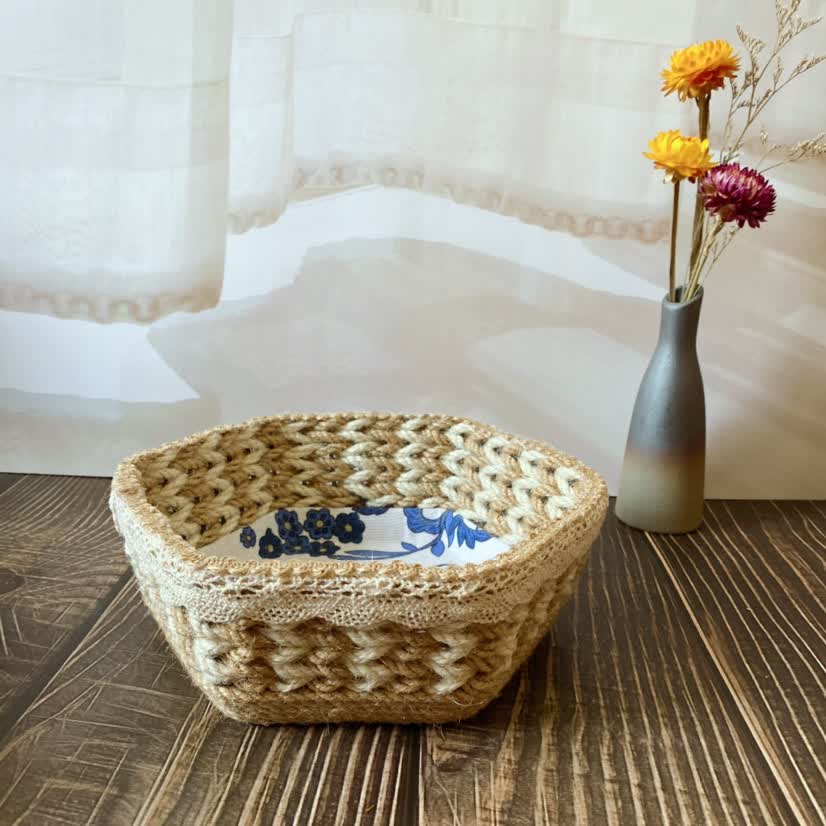 Hexagon Floral Hemp Rope Storage Basket - image 7