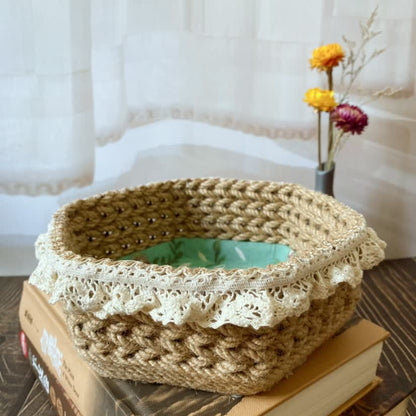 Hexagon Floral Hemp Rope Storage Basket - image 2