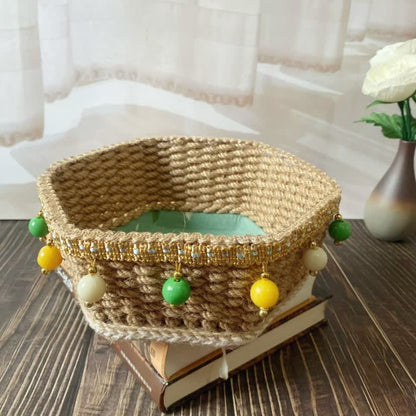 Hexagon Floral Hemp Rope Storage Basket - image 9