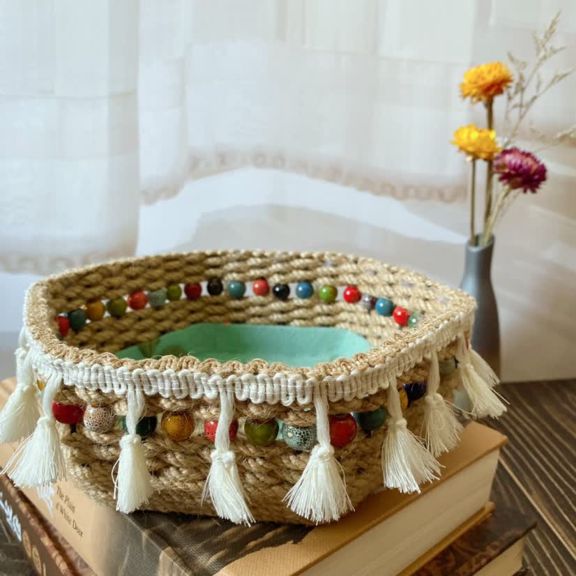 Hexagon Floral Hemp Rope Storage Basket - image 5