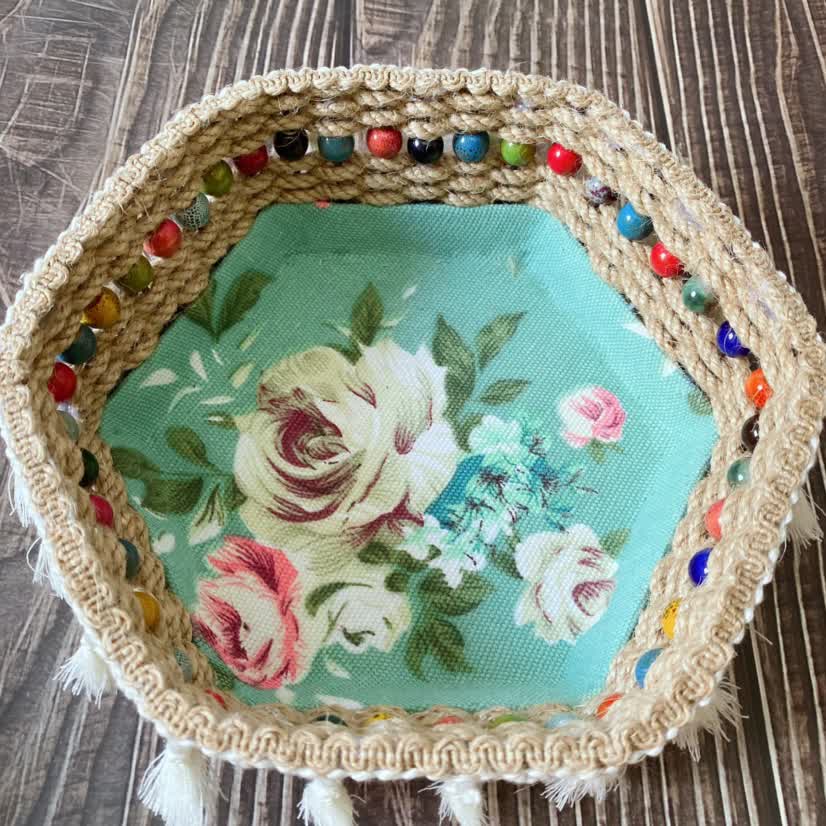 Hexagon Floral Hemp Rope Storage Basket - image 4