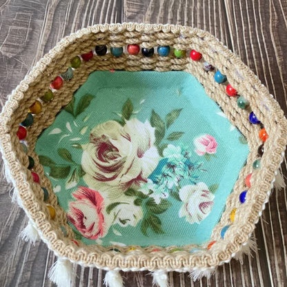 Hexagon Floral Hemp Rope Storage Basket - image 4