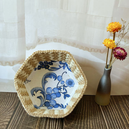 Hexagon Floral Hemp Rope Storage Basket - C-7.09"W x 7.09"L x 2.76"H - image 6