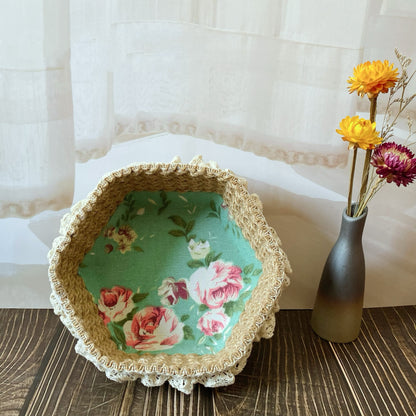Hexagon Floral Hemp Rope Storage Basket - A-7.09"W x 7.09"L x 2.76"H - image 1