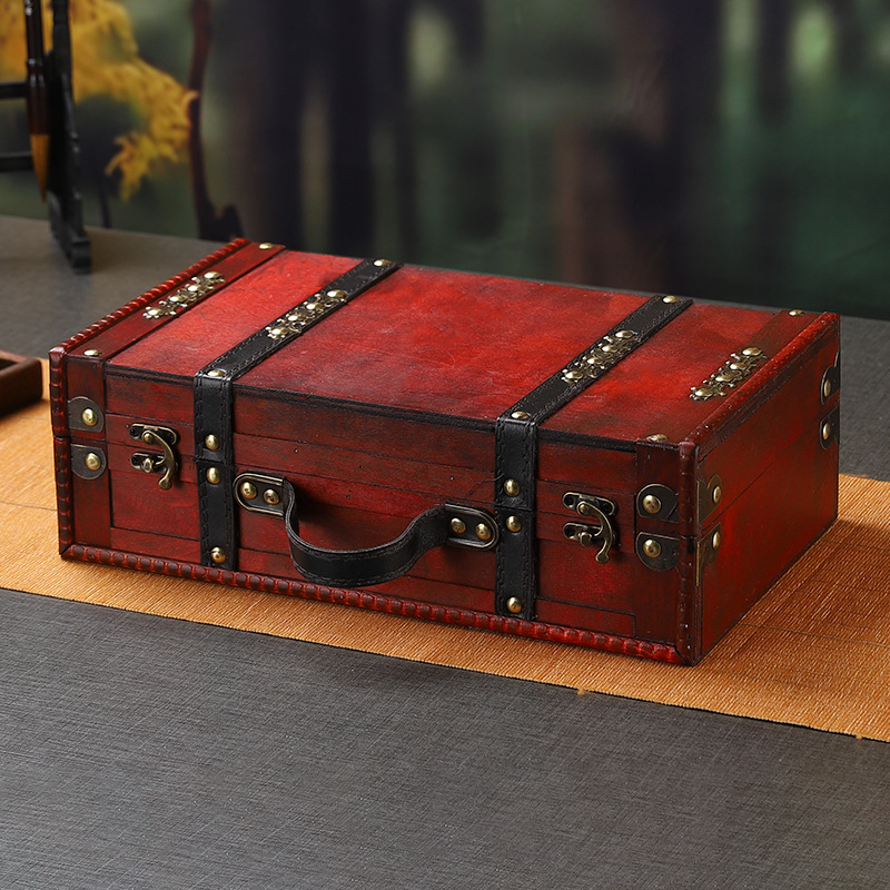 Vintage Wooden Functional Storage Prop Box - Wine Red - 2PCS - 13.46"W x 7.87"L x 4.33"H - image 9