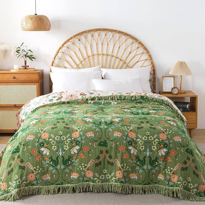 Cotton Gauze Breathable Rural Reversible Quilt - Green & Beige - King - image 0