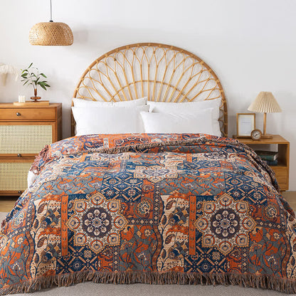 Morocco Cotton Gauze Reversible Tassel Blanket - image 1