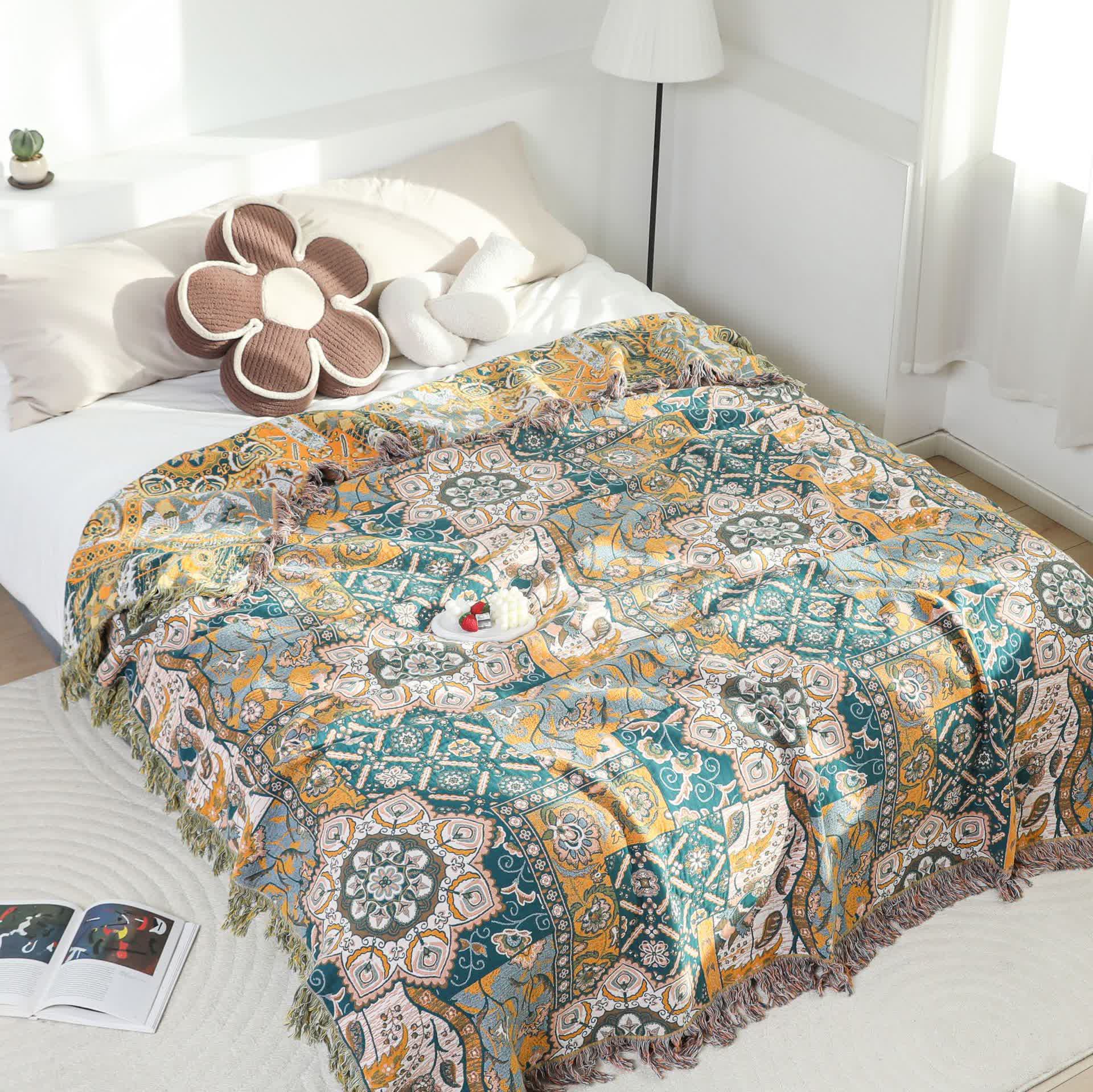 Morocco Cotton Gauze Reversible Tassel Blanket - image 7